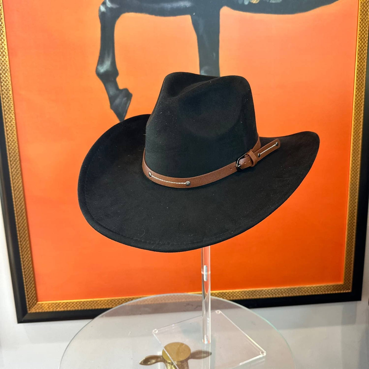 Vegan Suede Cowboy hat stiff Brim W/ Leather Belt