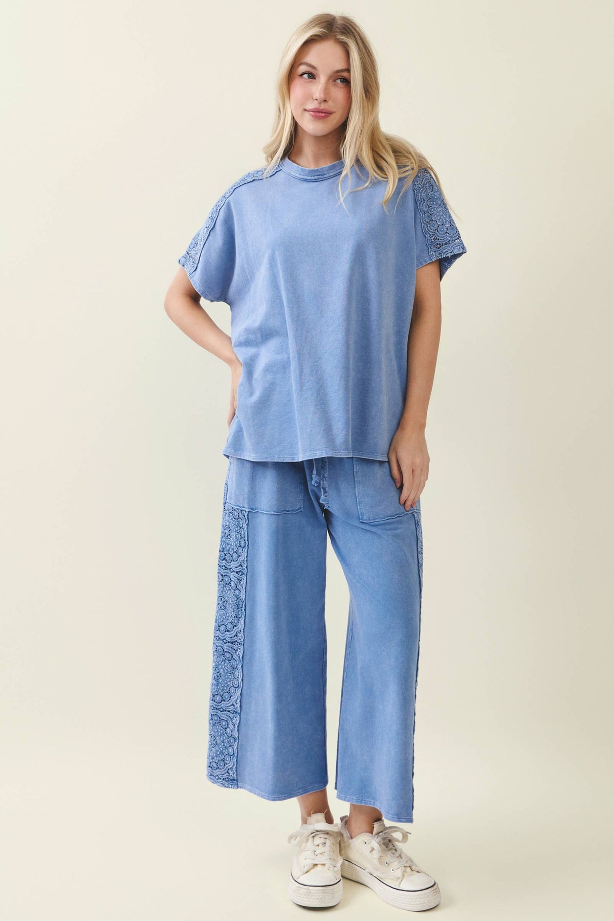 Mineral Washed Boho Trim Wide leg pants HP7035