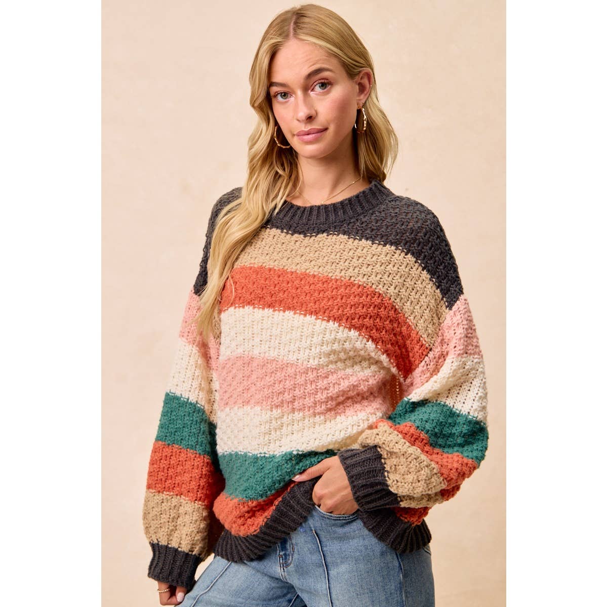 Stripe Color Block Chunky Sweater Pullover
