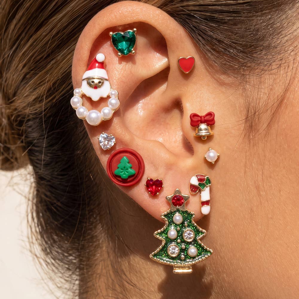 Christmas Santa And Tree Stud Earring Set