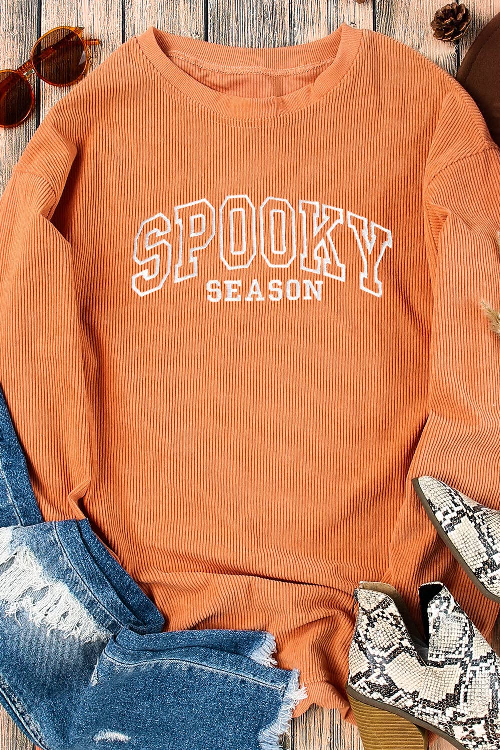 Spooky Season Embroidered Ribbed Tunic Sweatshirt