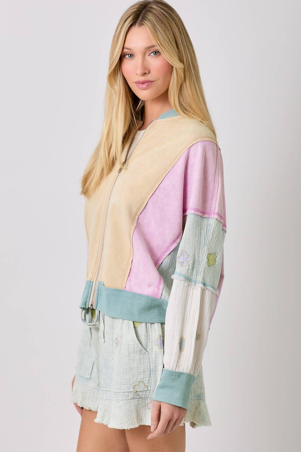 Mixed Media Color Blocked Jacket