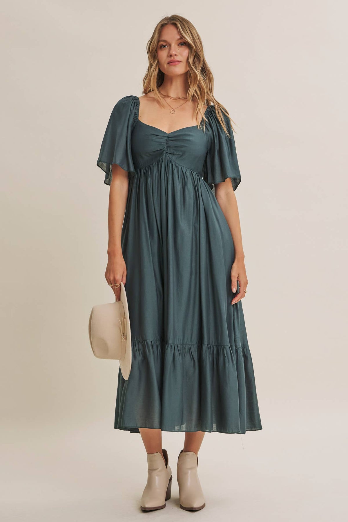 WHISPERING WILLOW FLATTERING SWEETHEART SMOCKED MIDI DRESS
