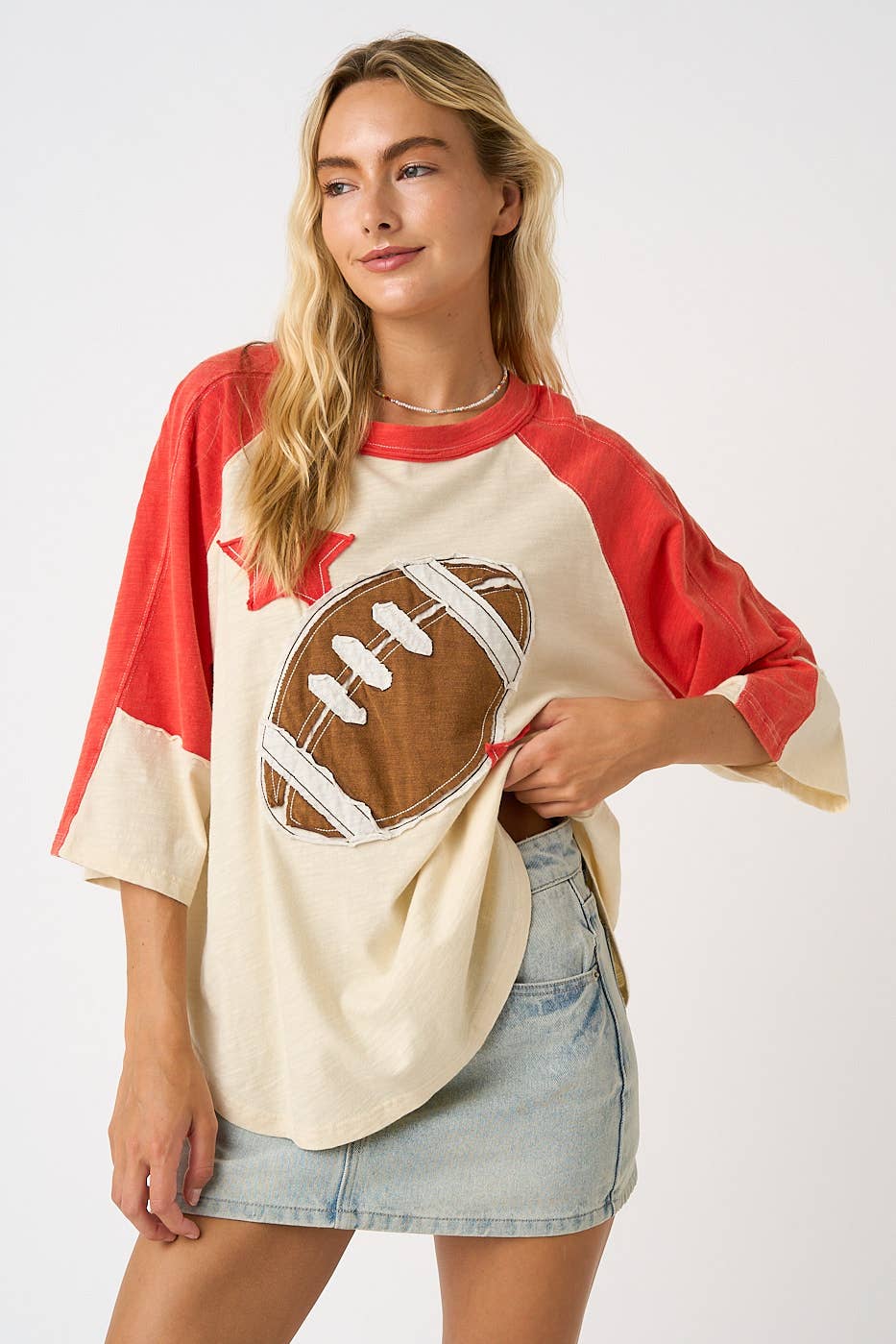 Football Patch Mineral Washed Color Block Top