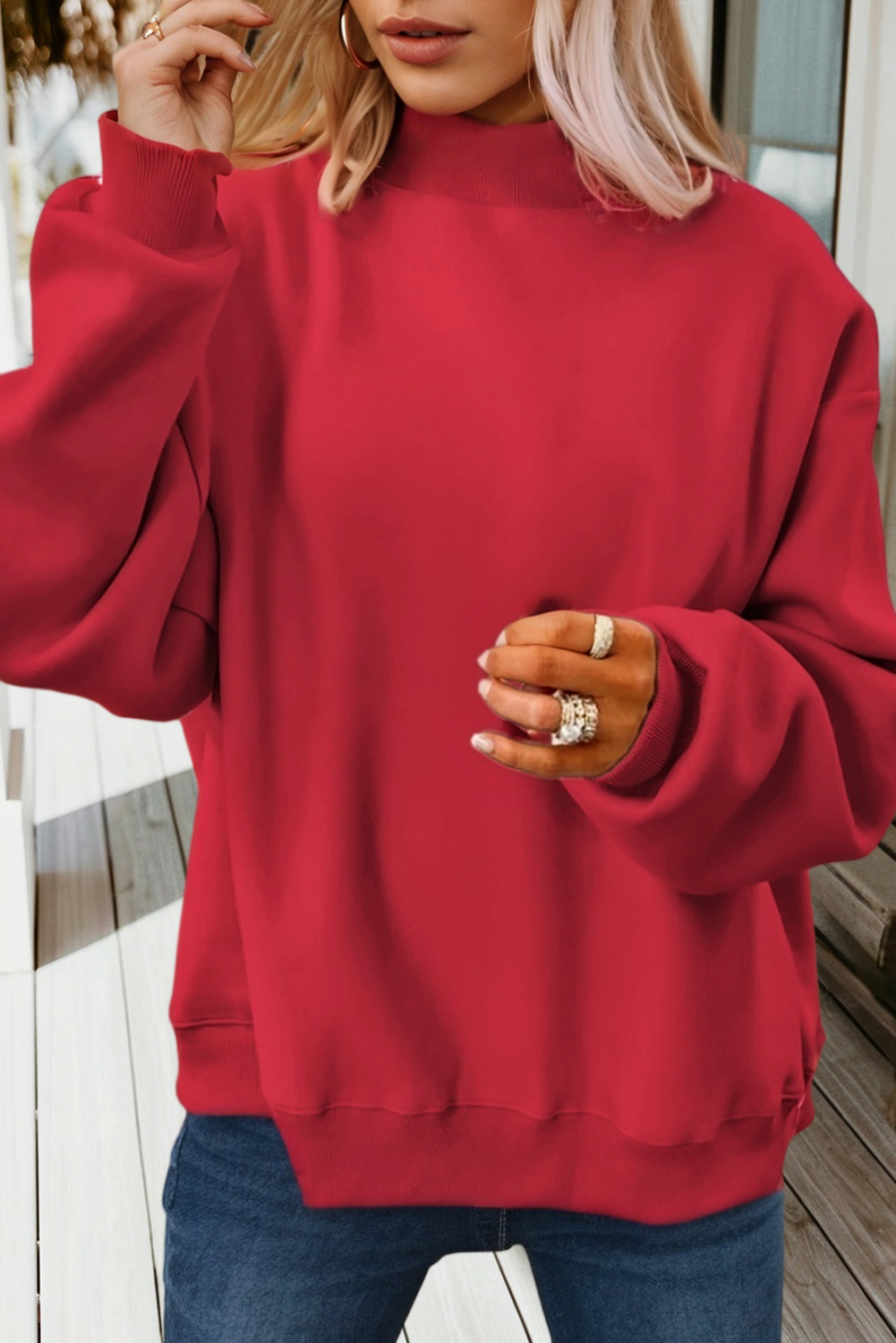 Reversible Mock Neck Drop Shoulder Sweatshirt