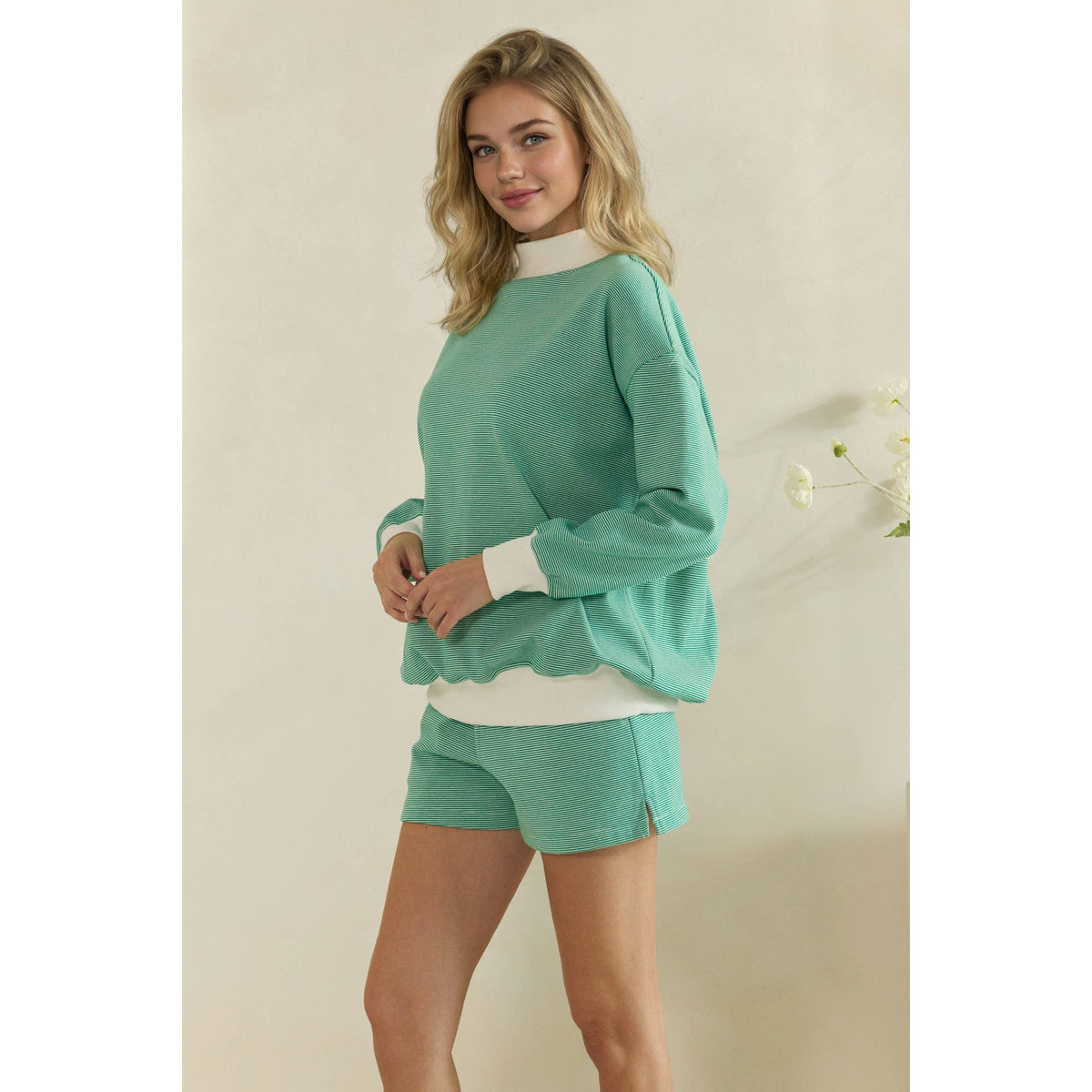 Striped Mock-Neck Lounge Sweatshirt