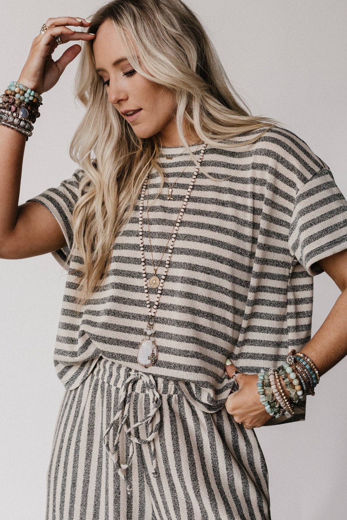 Ibiza Breeze Striped Top - Taupe Black