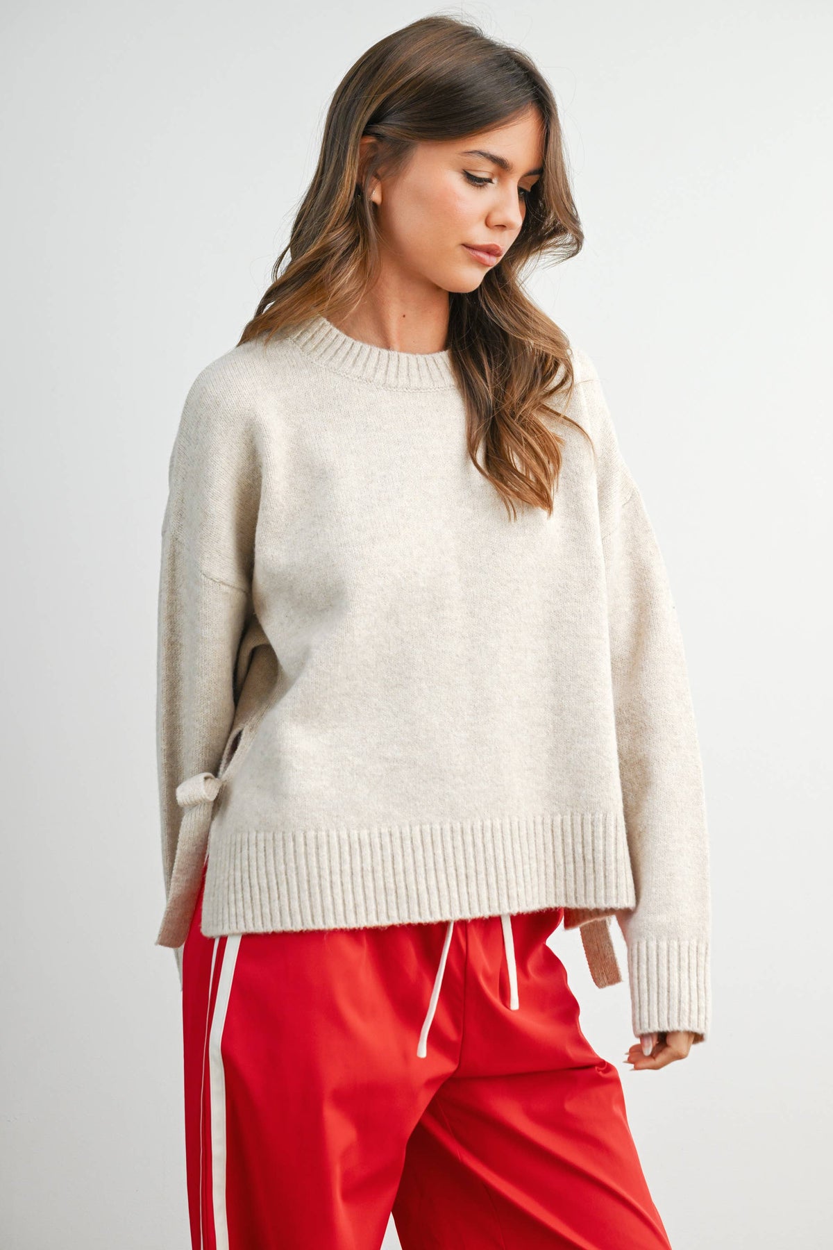 Tie Split-Hem Crewneck Long Sleeve Top - BMW7900