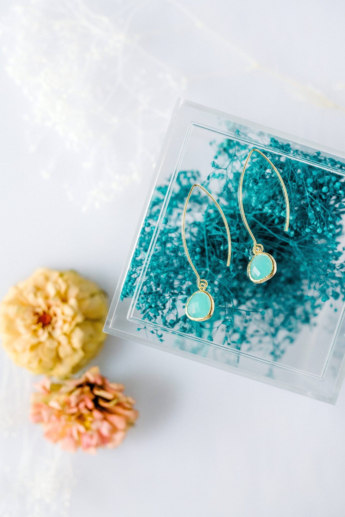 Gemstone Thread Through Earring 80 Color Choice Gold Silver