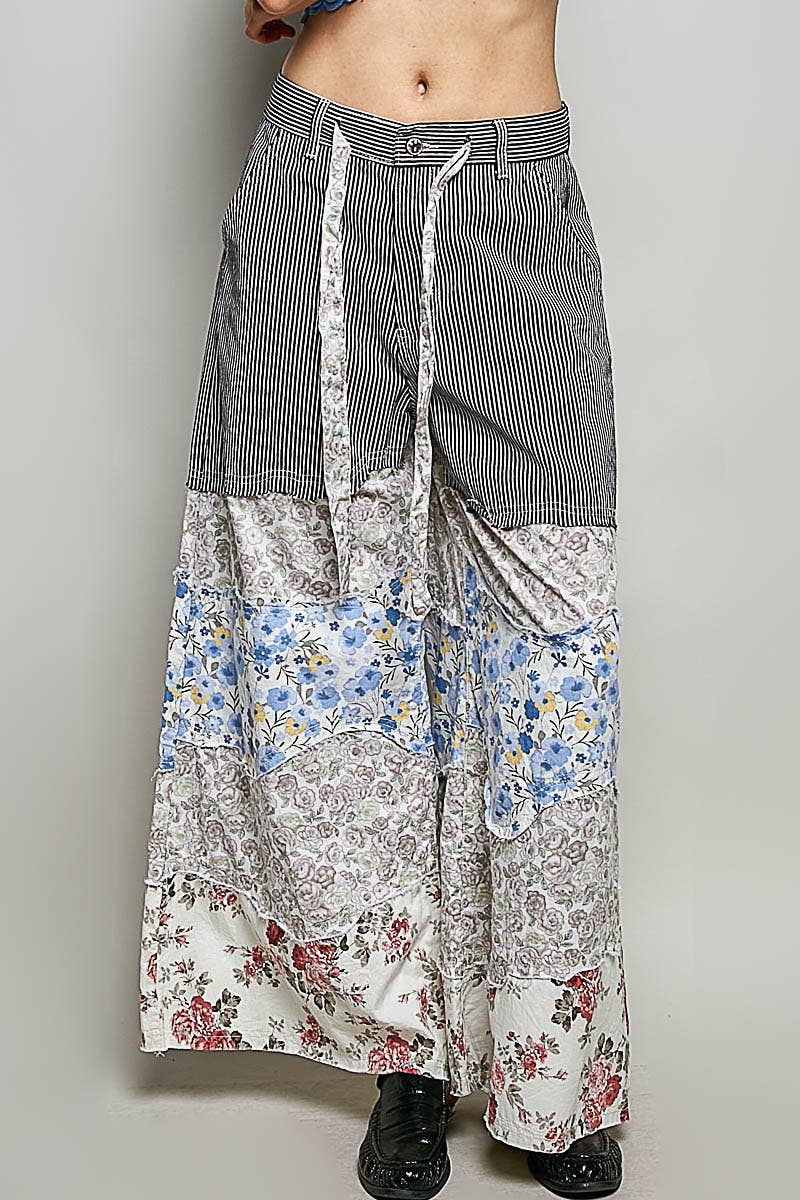 Asymmetrical Patchwork Twill Pants