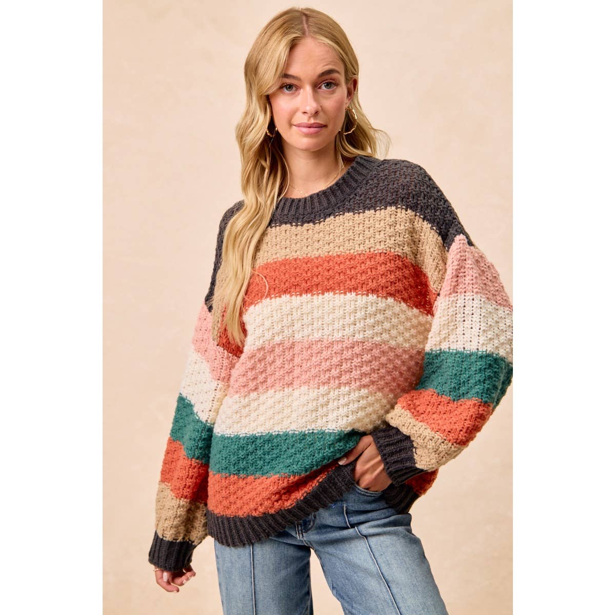 Stripe Color Block Chunky Sweater Pullover