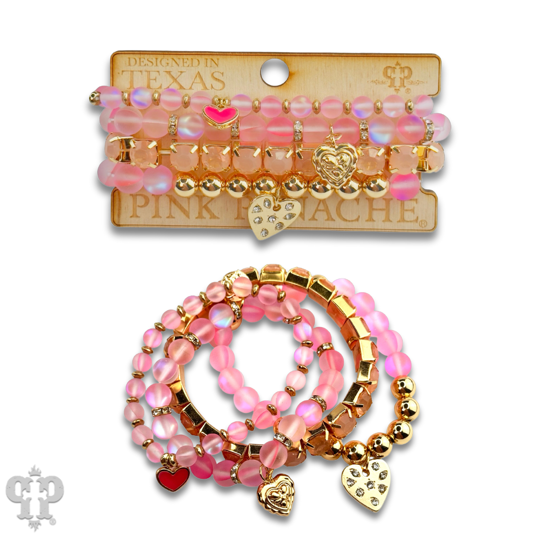 Mixed bead heart charm bracelet