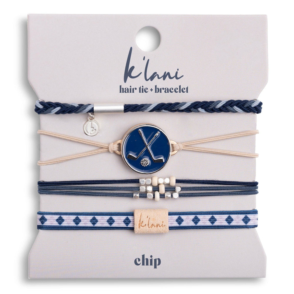 "Chip" Blue & Cream Hair Tie Bracelets with Removable Ball Marker