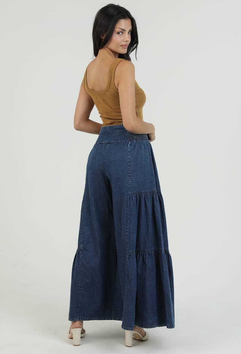 Smocked Waist Tiered Wide Leg Pant