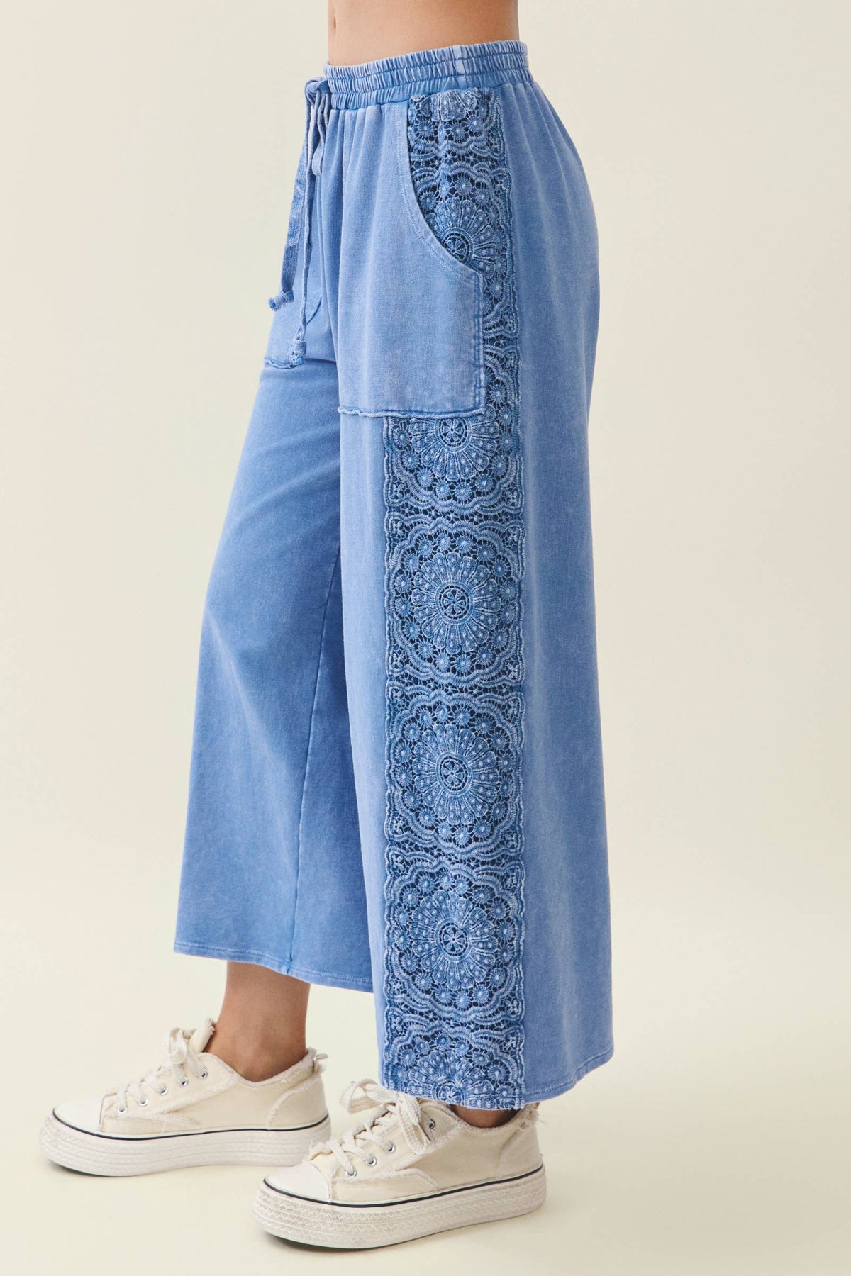 Mineral Washed Boho Trim Wide leg pants HP7035
