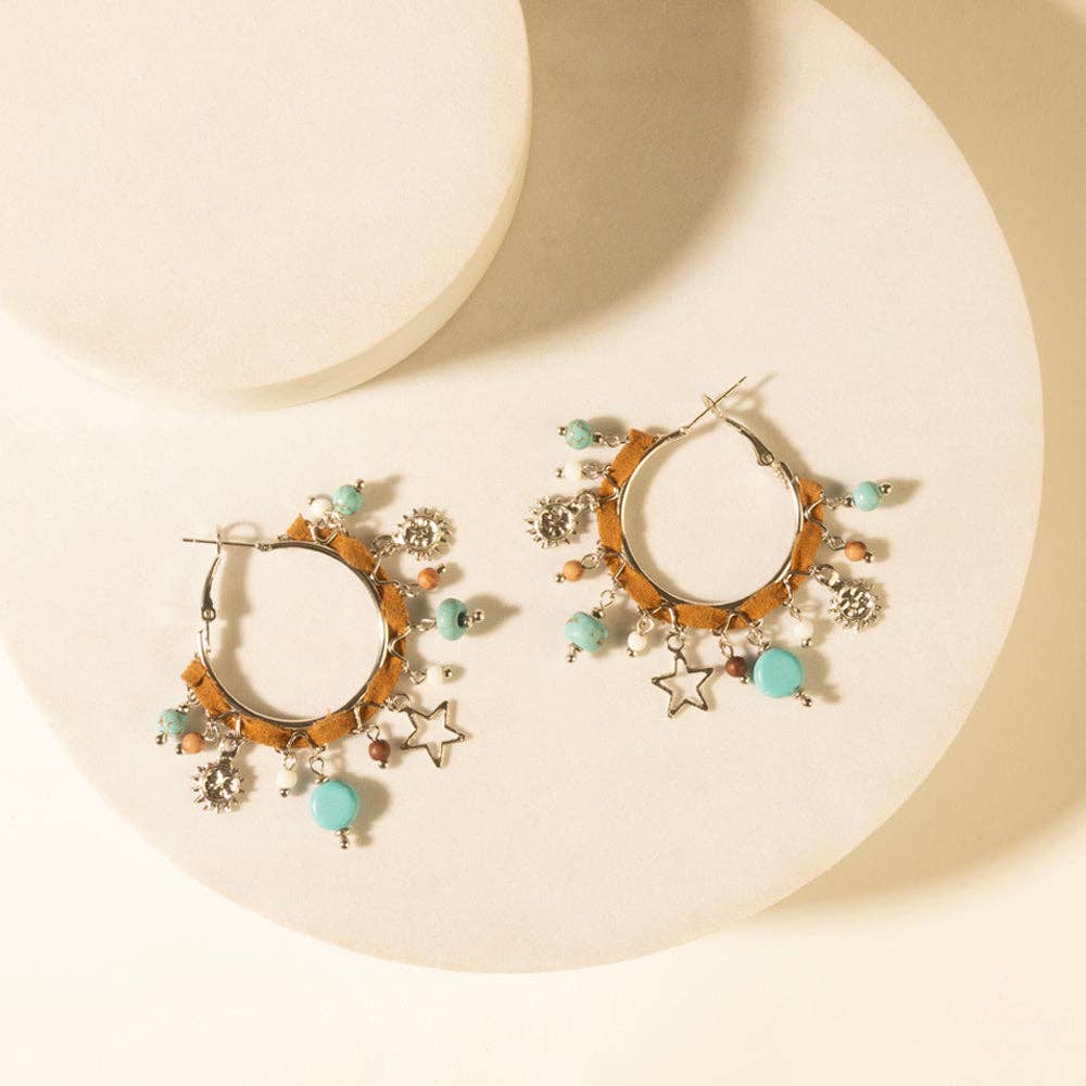 Leather-Wrapped Charm Hoop Earrings