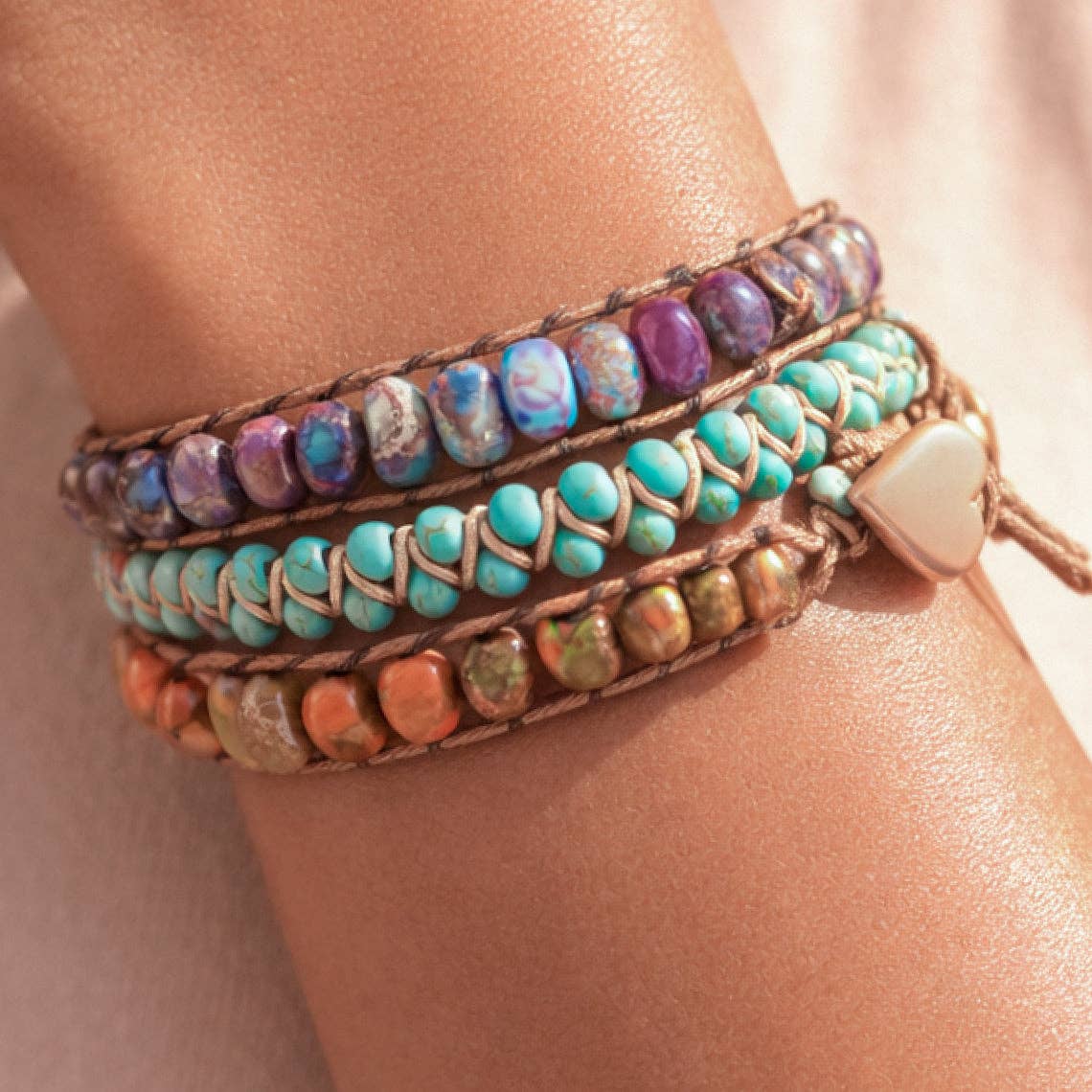 Leather Cord Wrap Bracelet, Healing Stone Bracelet - 7509
