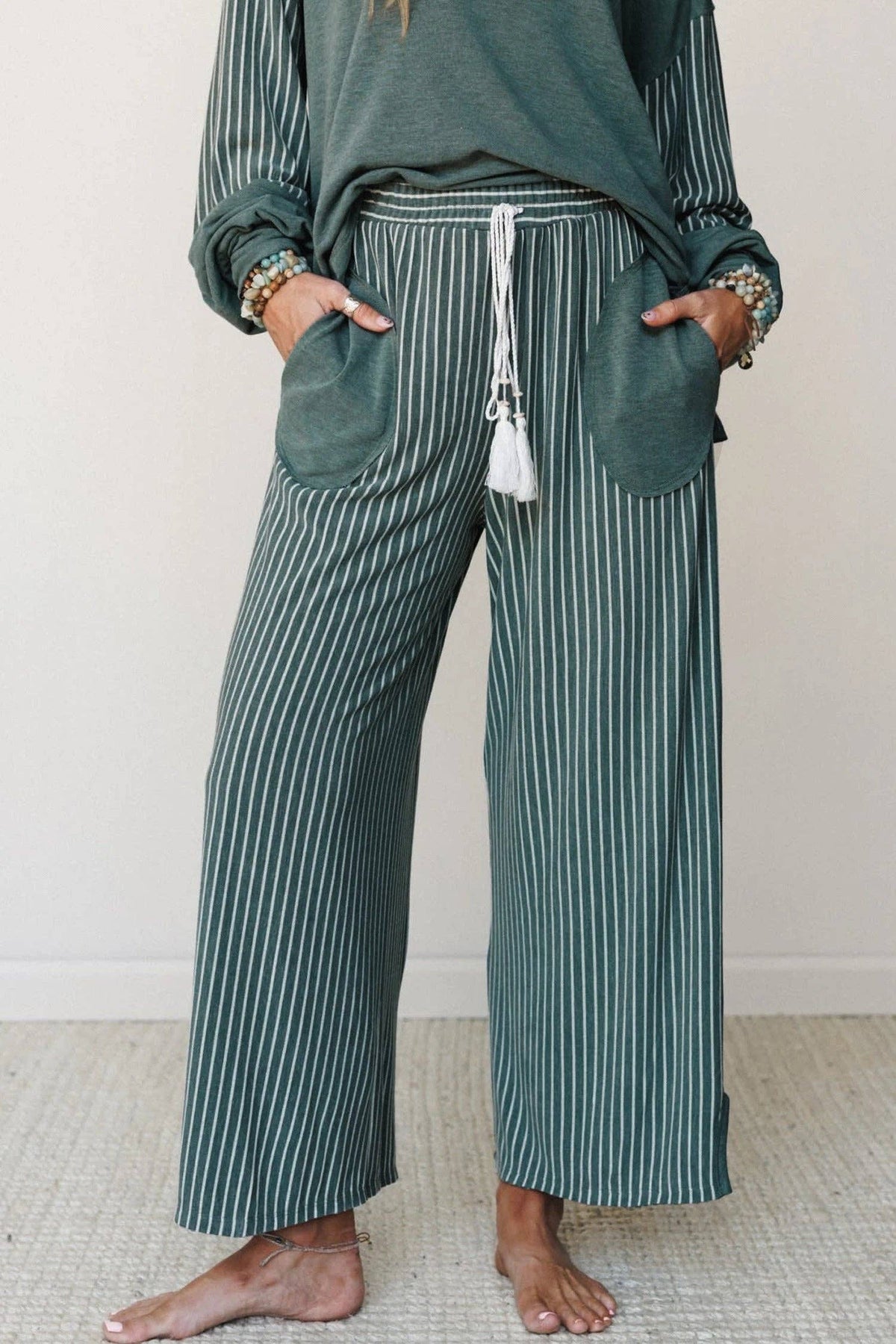 Striped Patchwork Long Sleeve Top & Casual Pants Set