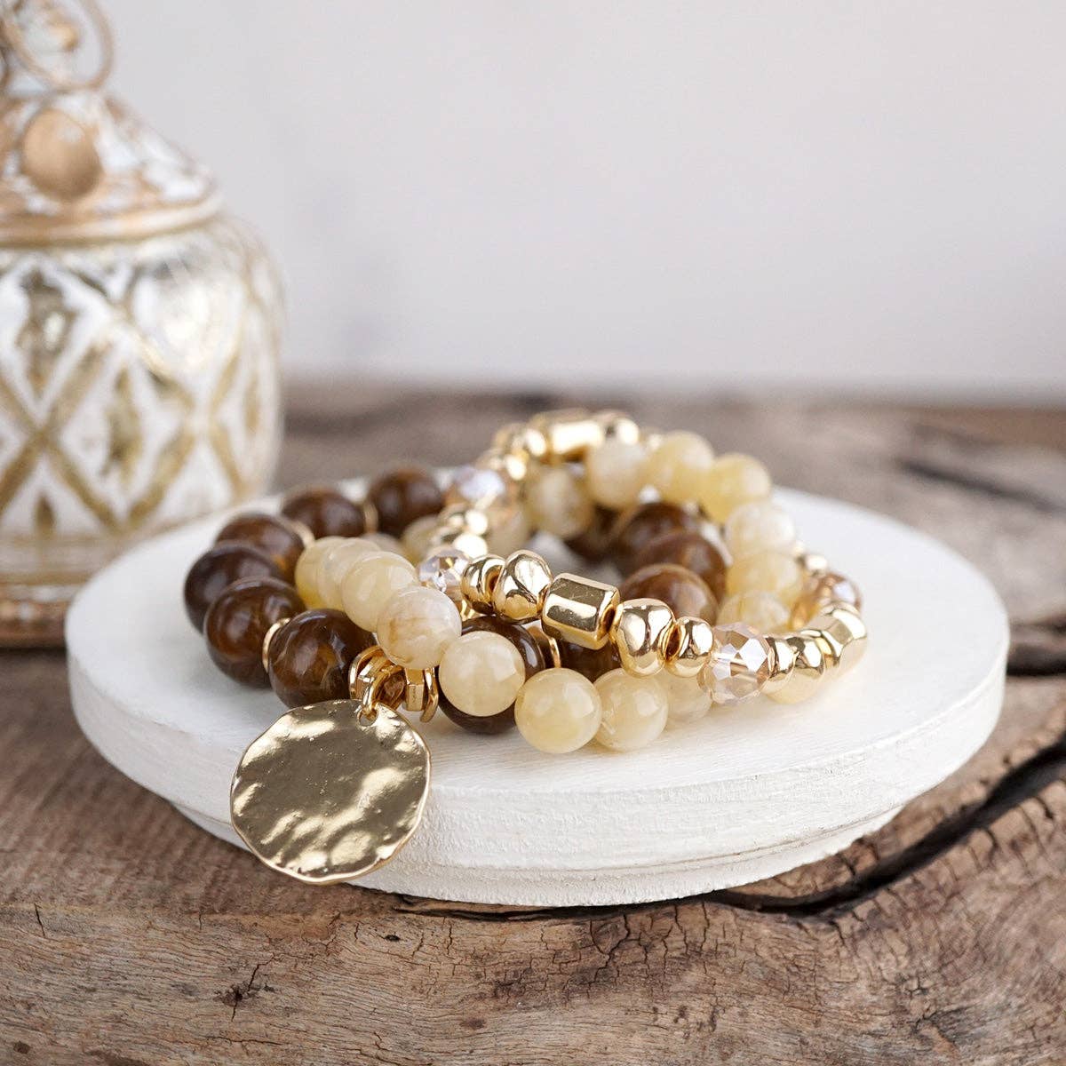 Stretchy Beaded Summer Bracelets - Gilded Sorbet Stack – Set of 3