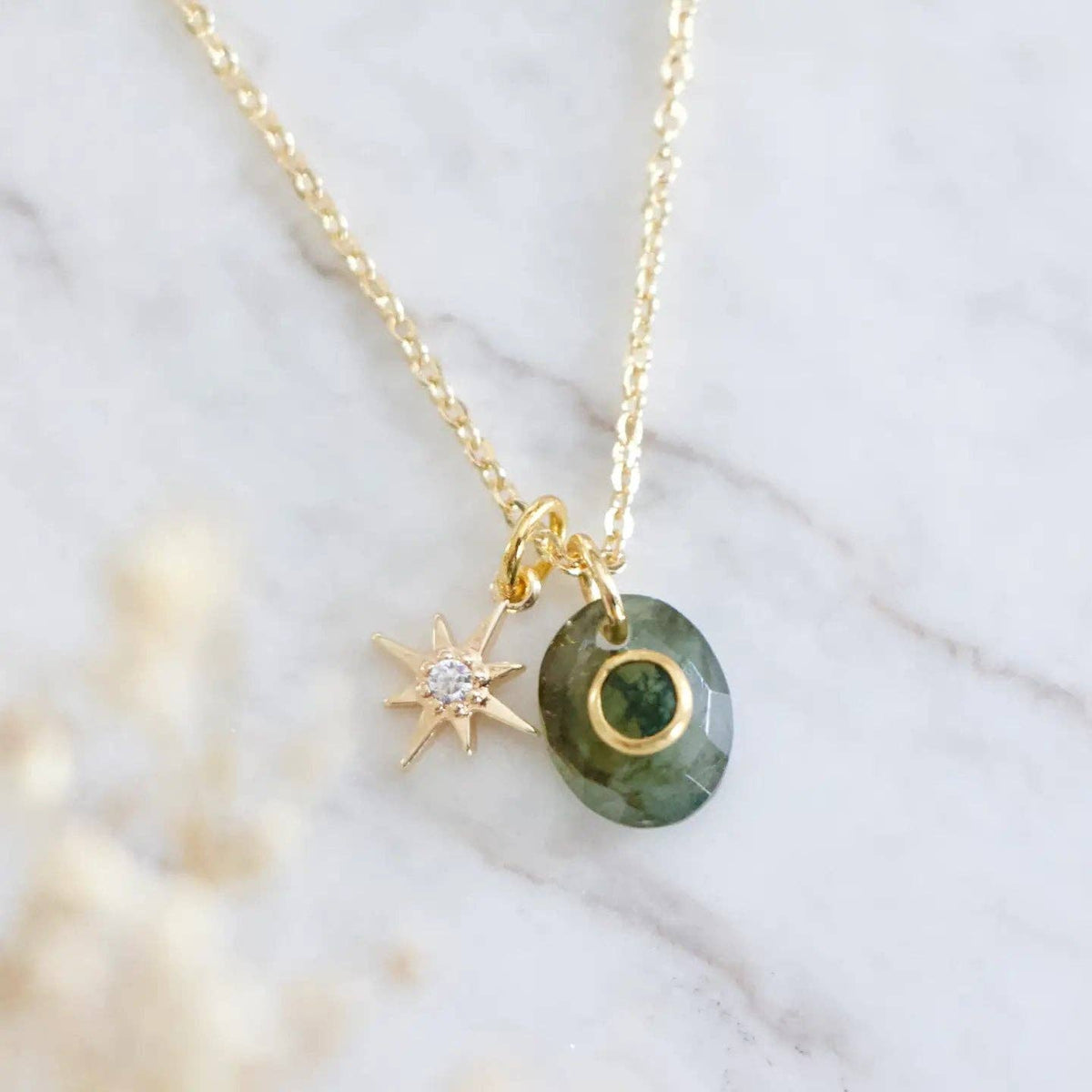 Amazonite, Labradorite & Moonstone Moss Agate Star Necklace