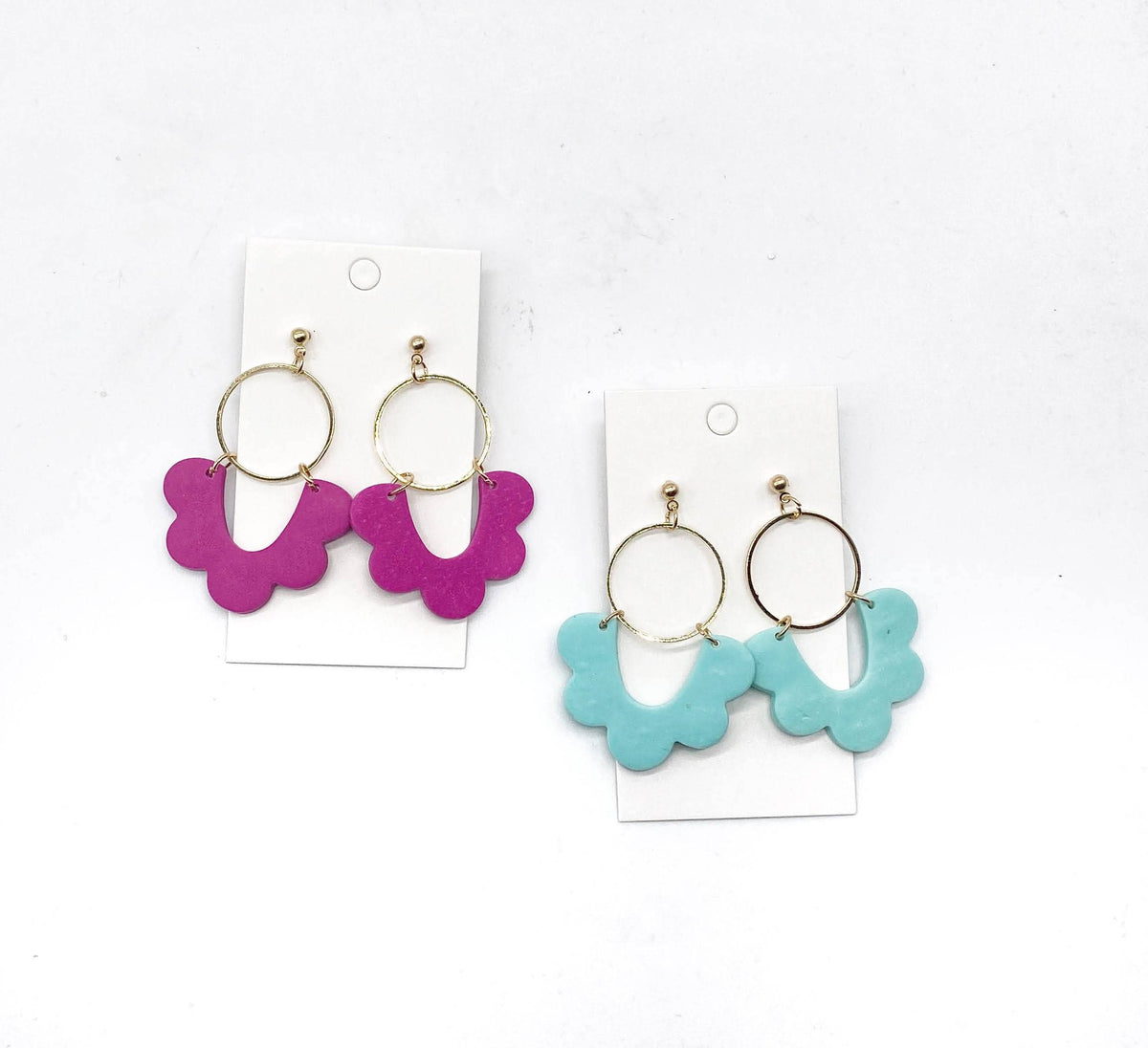 Aqua Clay Scalloped Statement Earrings