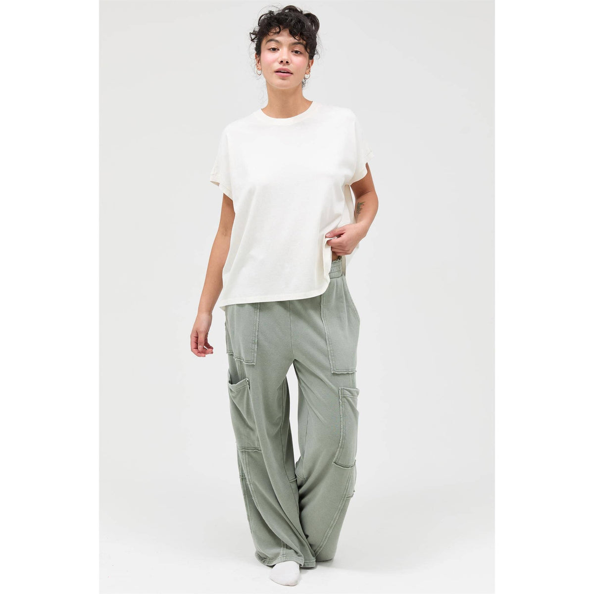 Mineral Wash Wide Leg Cargo Pants