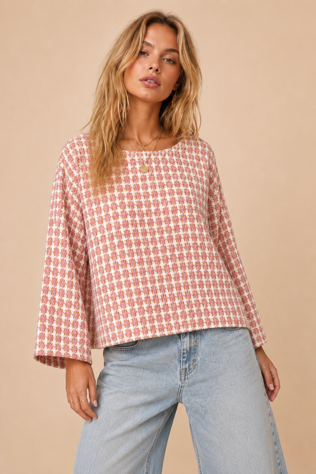 Multi-Color Tweed Bell Sleeve Knit Top