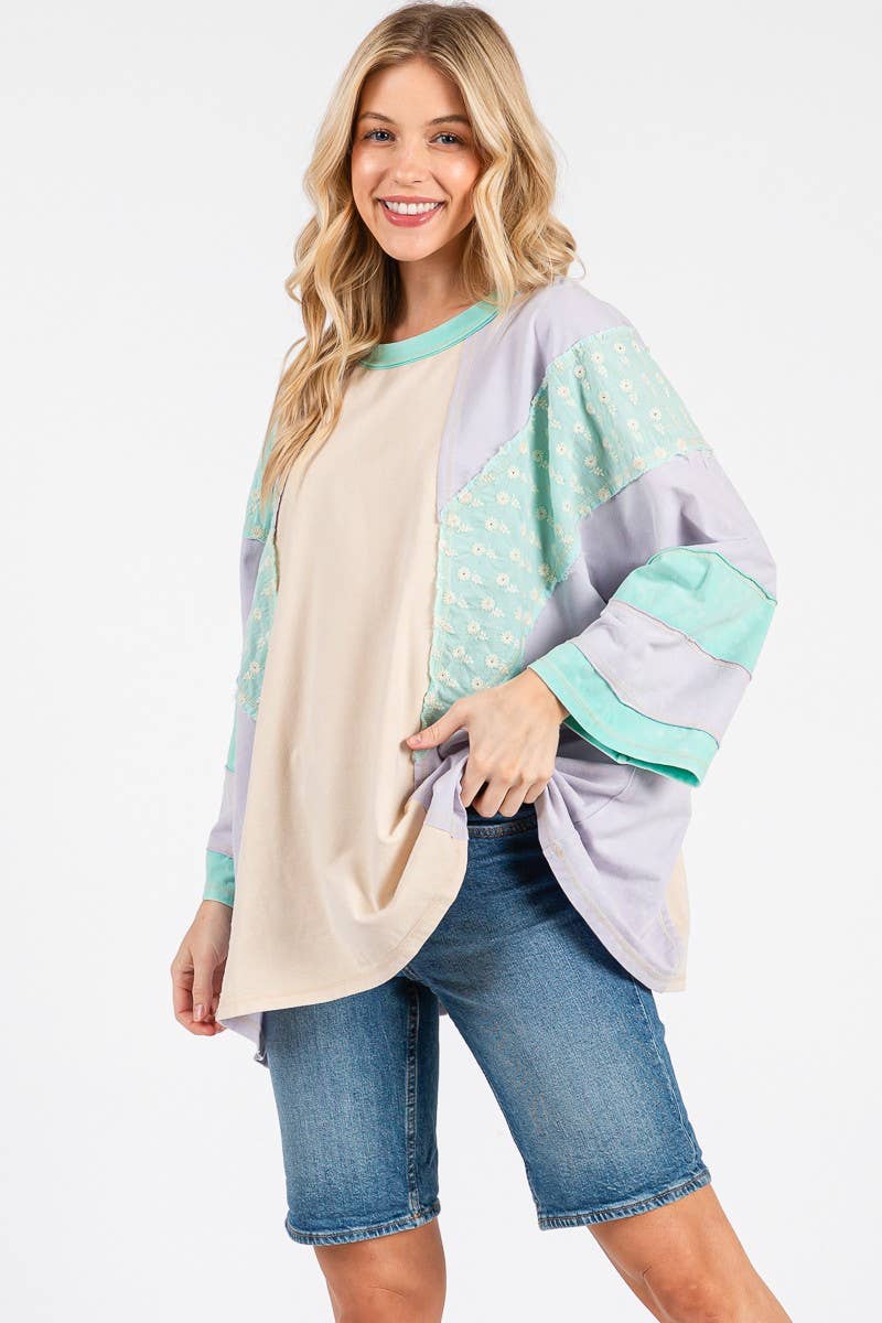 Mineral Washed Floral Patch Oversized Top