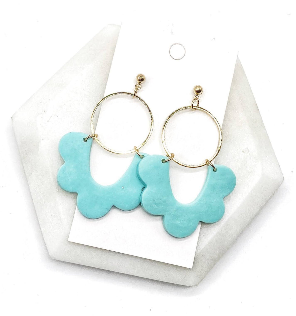 Aqua Clay Scalloped Statement Earrings