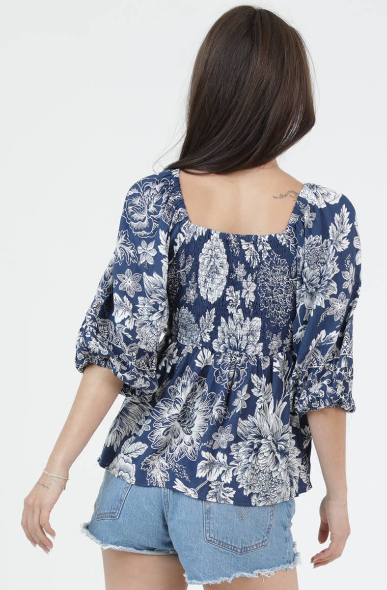 Twist Front Floral Print Blouse