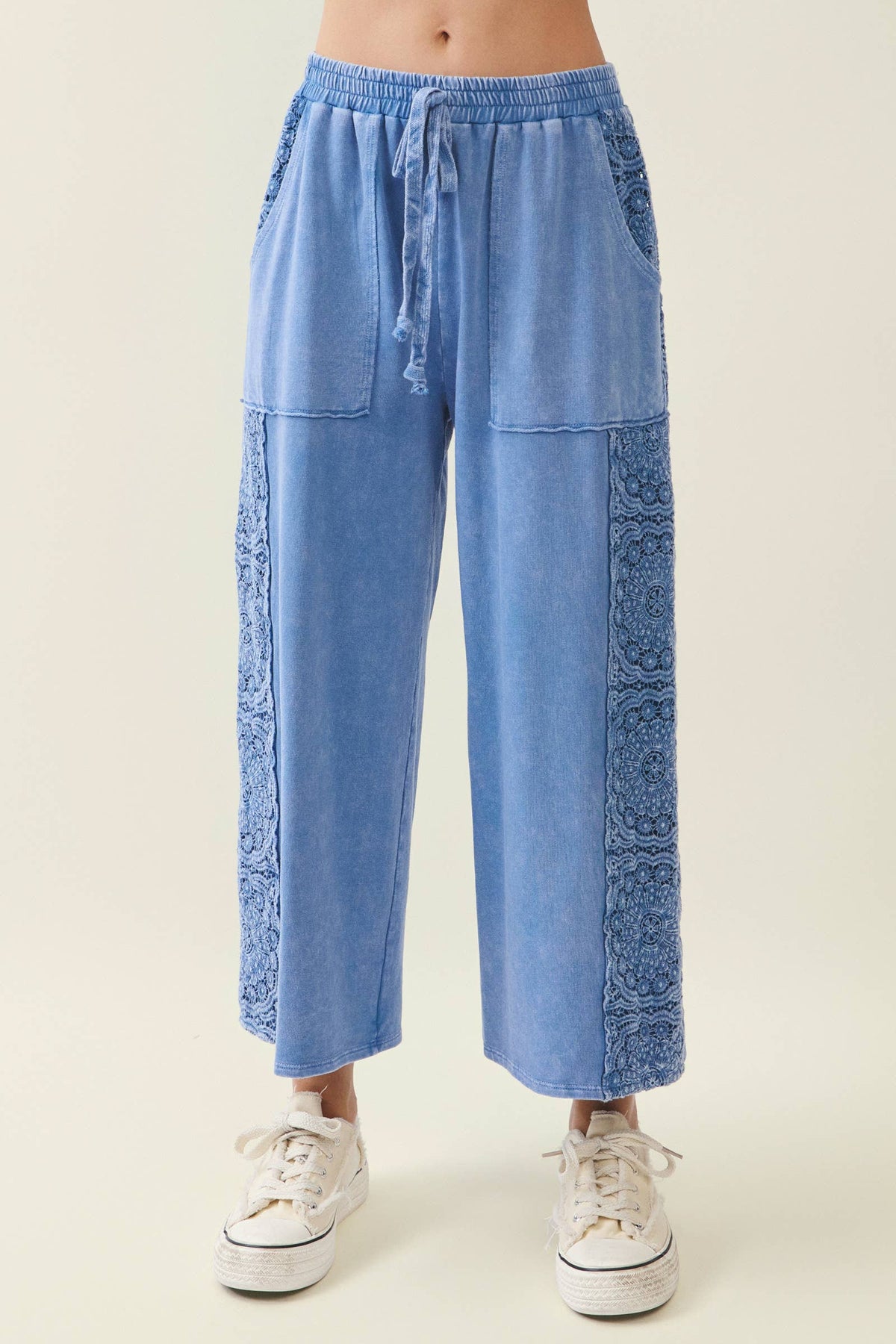 Mineral Washed Boho Trim Wide leg pants HP7035
