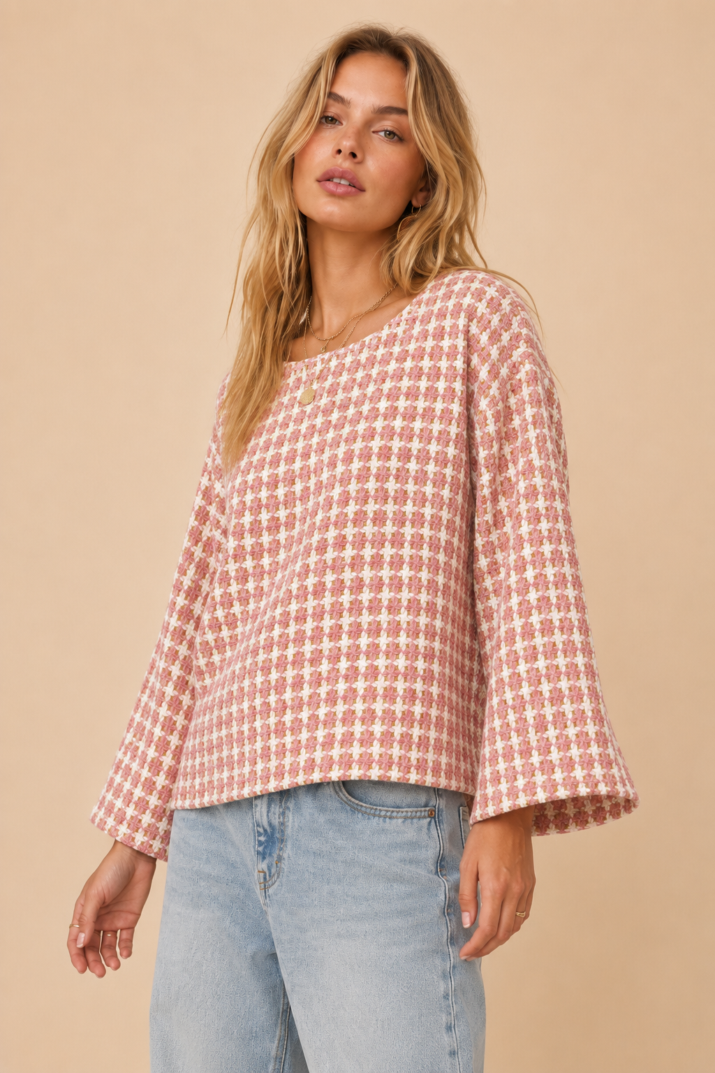 Multi-Color Tweed Bell Sleeve Knit Top