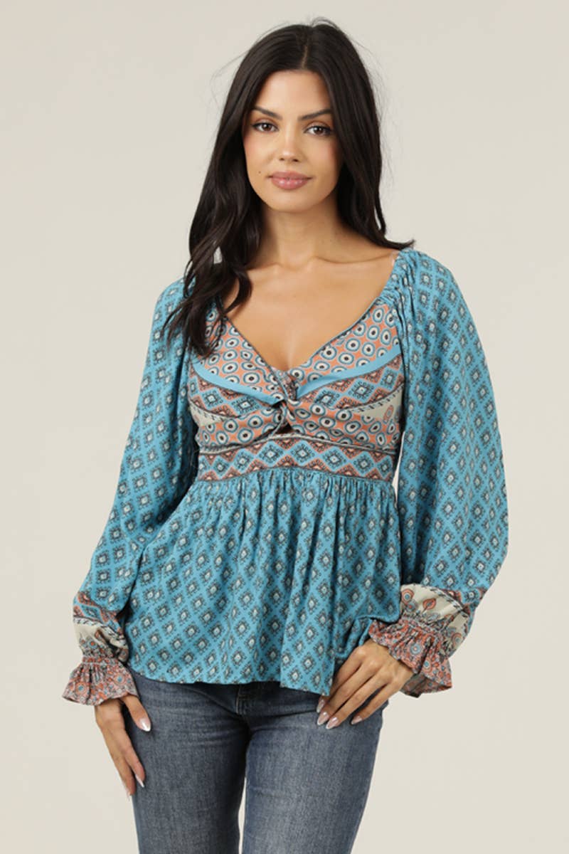 V-Neck Twist Front Long Sleeve Top