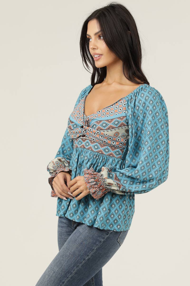 V-Neck Twist Front Long Sleeve Top