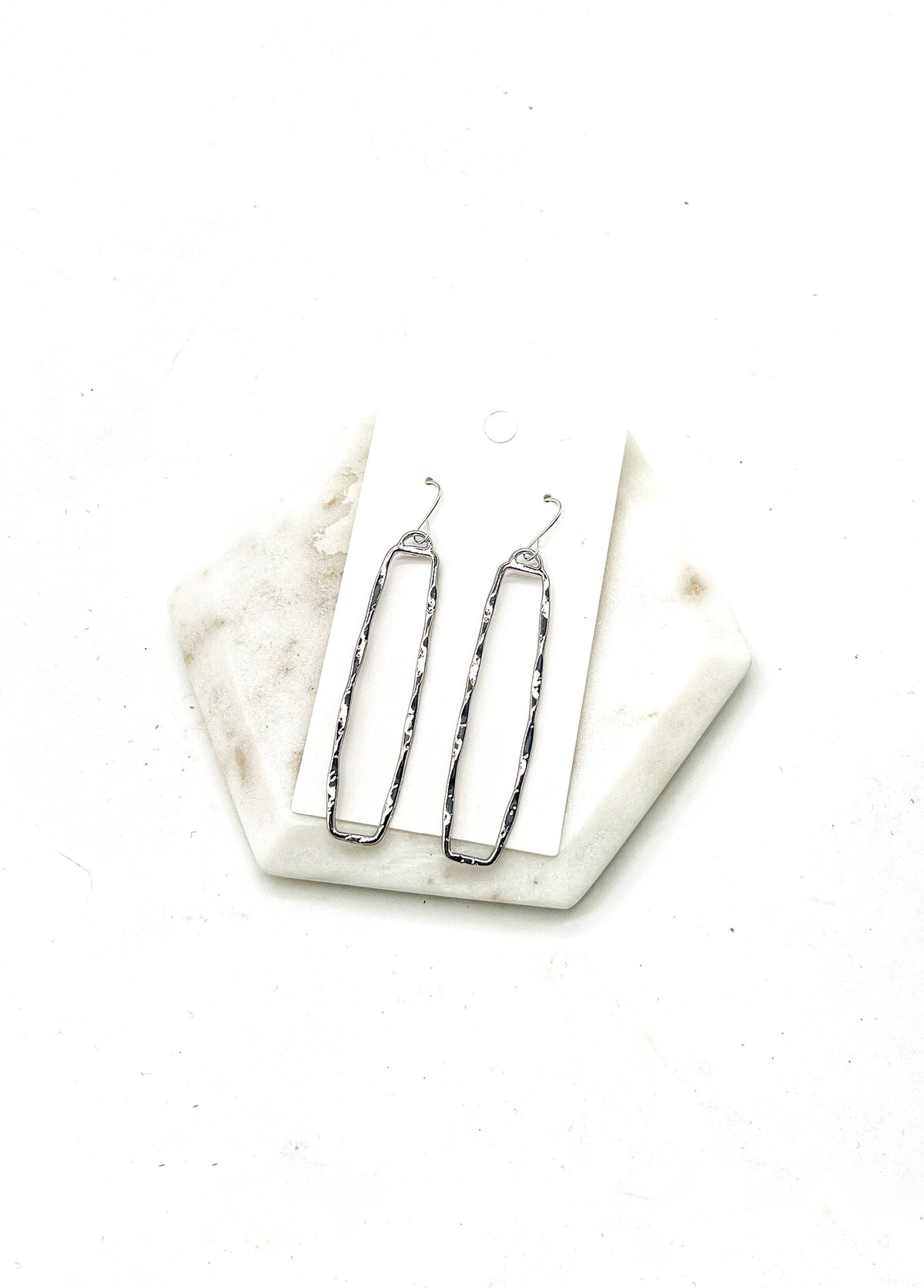 Silver Hammered Rectangle Statement Earrings