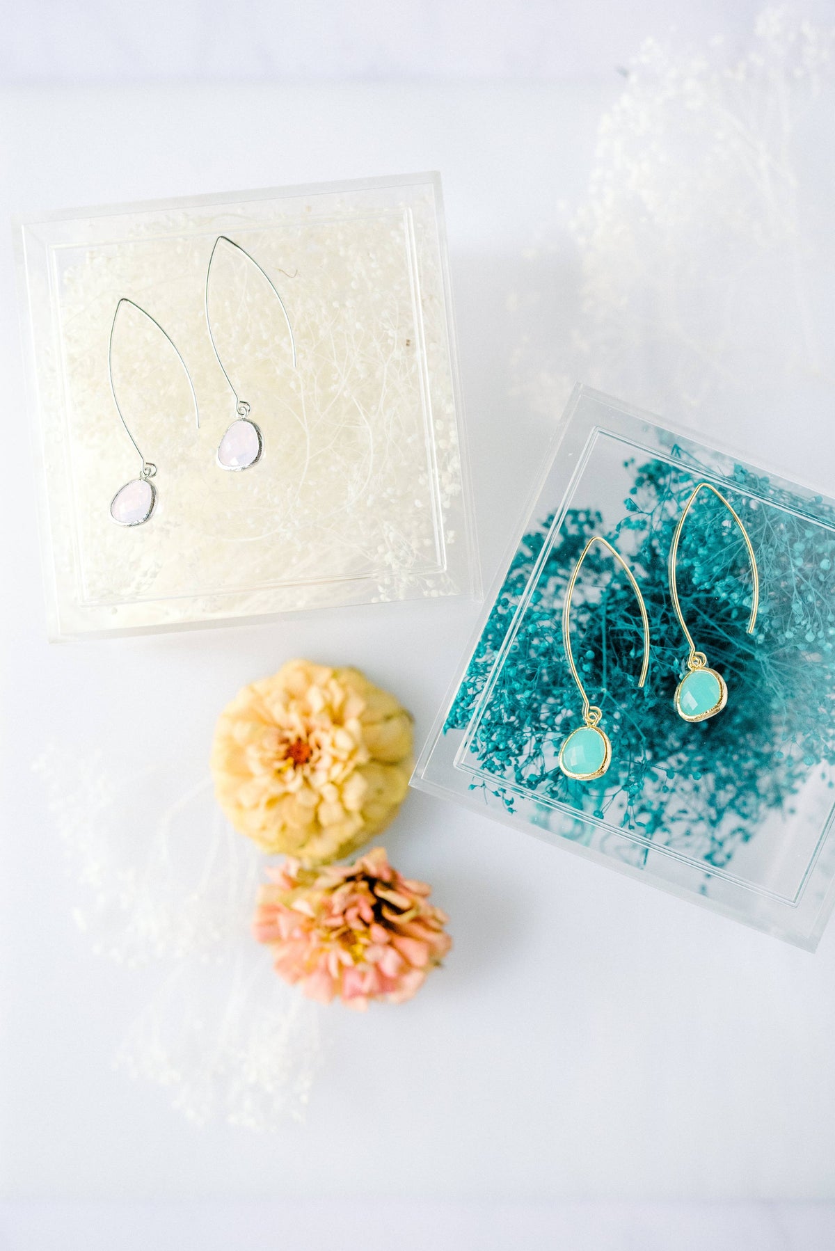 Gemstone Thread Through Earring 80 Color Choice Gold Silver