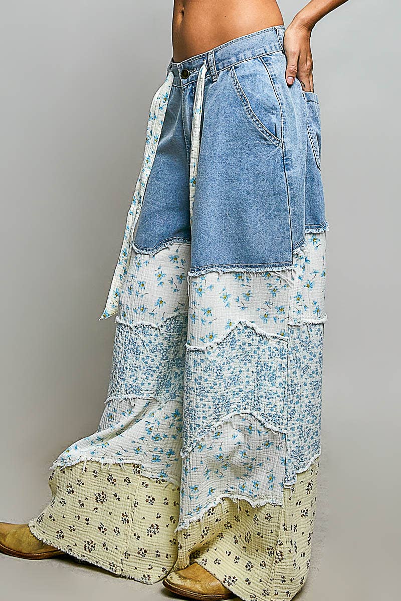 Asymmetrical Patchwork Twill Pants