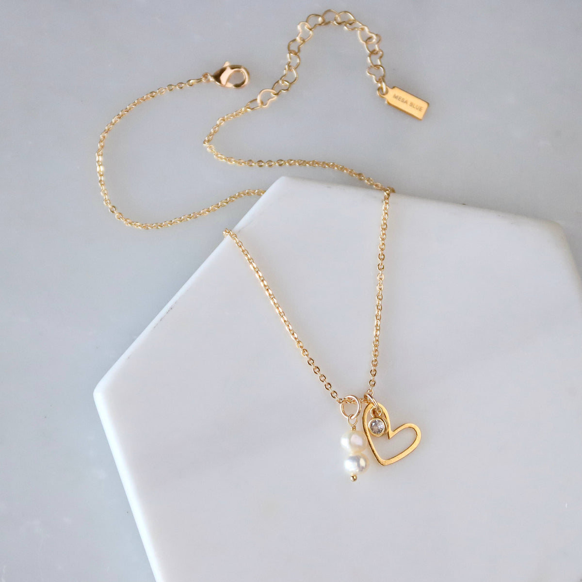 CZ, Pearl, Open Heart, Necklace