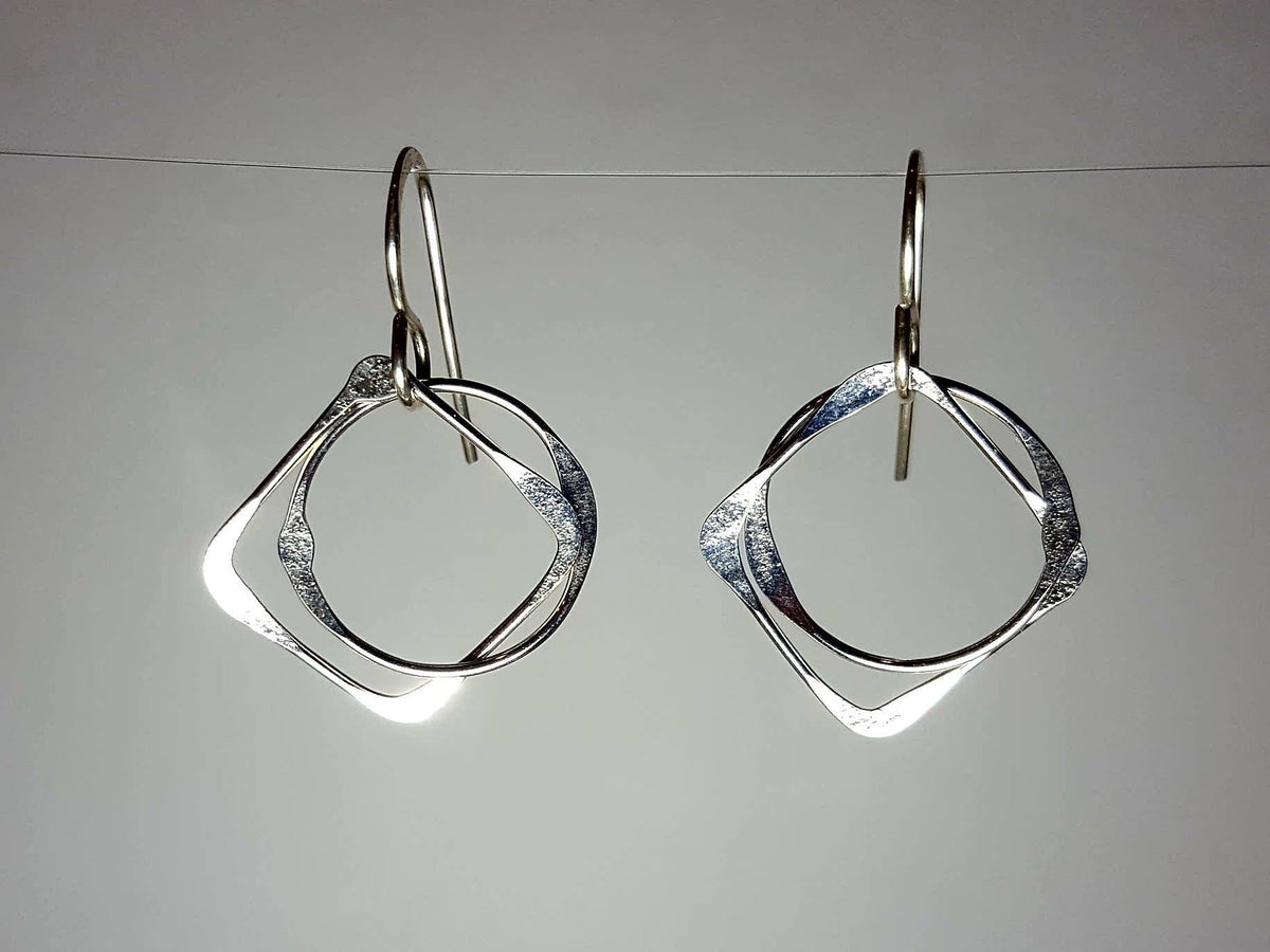 Sterling Silver Earrings Circle, Square