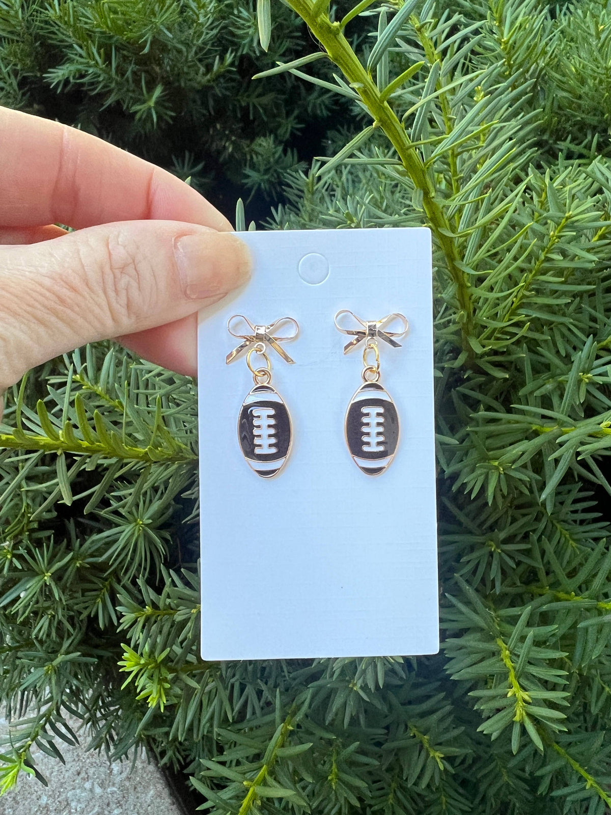 Bow Football Earrings Enamel Game Day