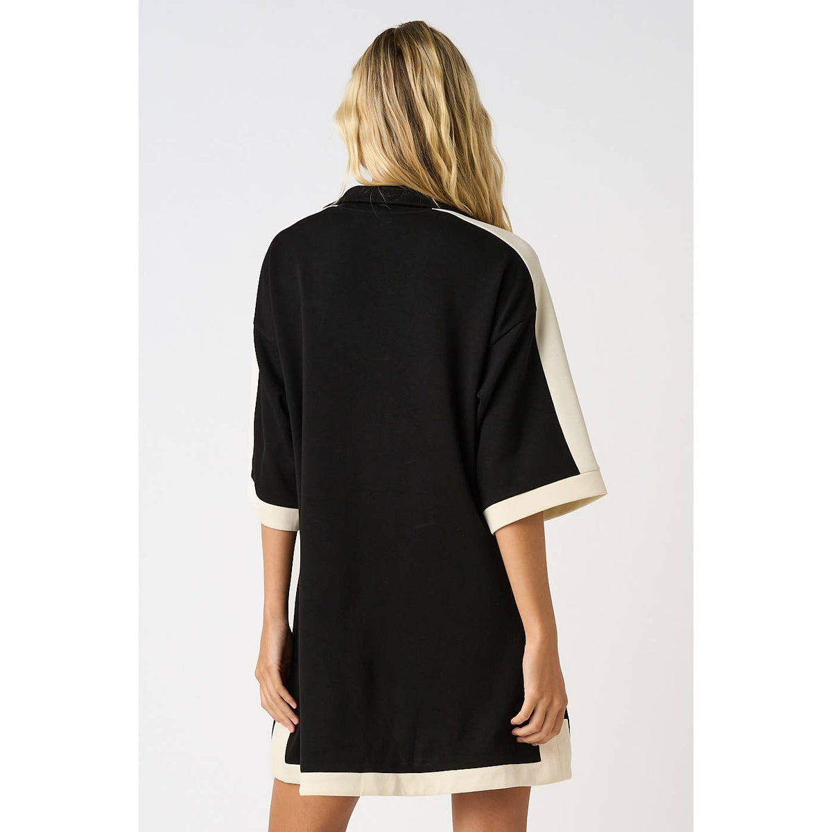 CLOUD KNIT CONTRAST STRIPE POLO MINI SHIRT DRESS