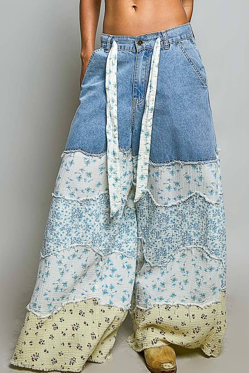 Asymmetrical Patchwork Twill Pants