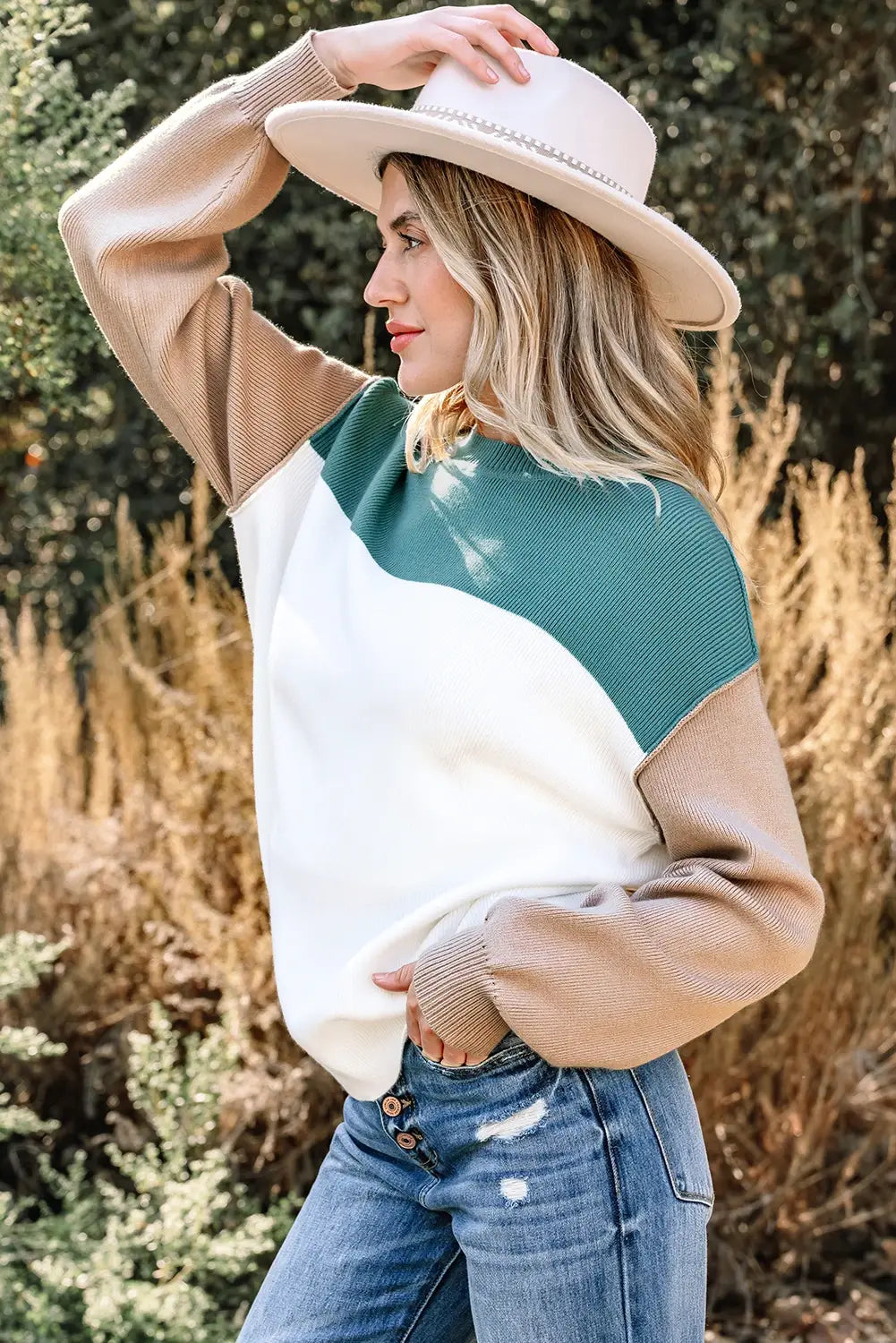 Triple Color Block Ribbed Sweater