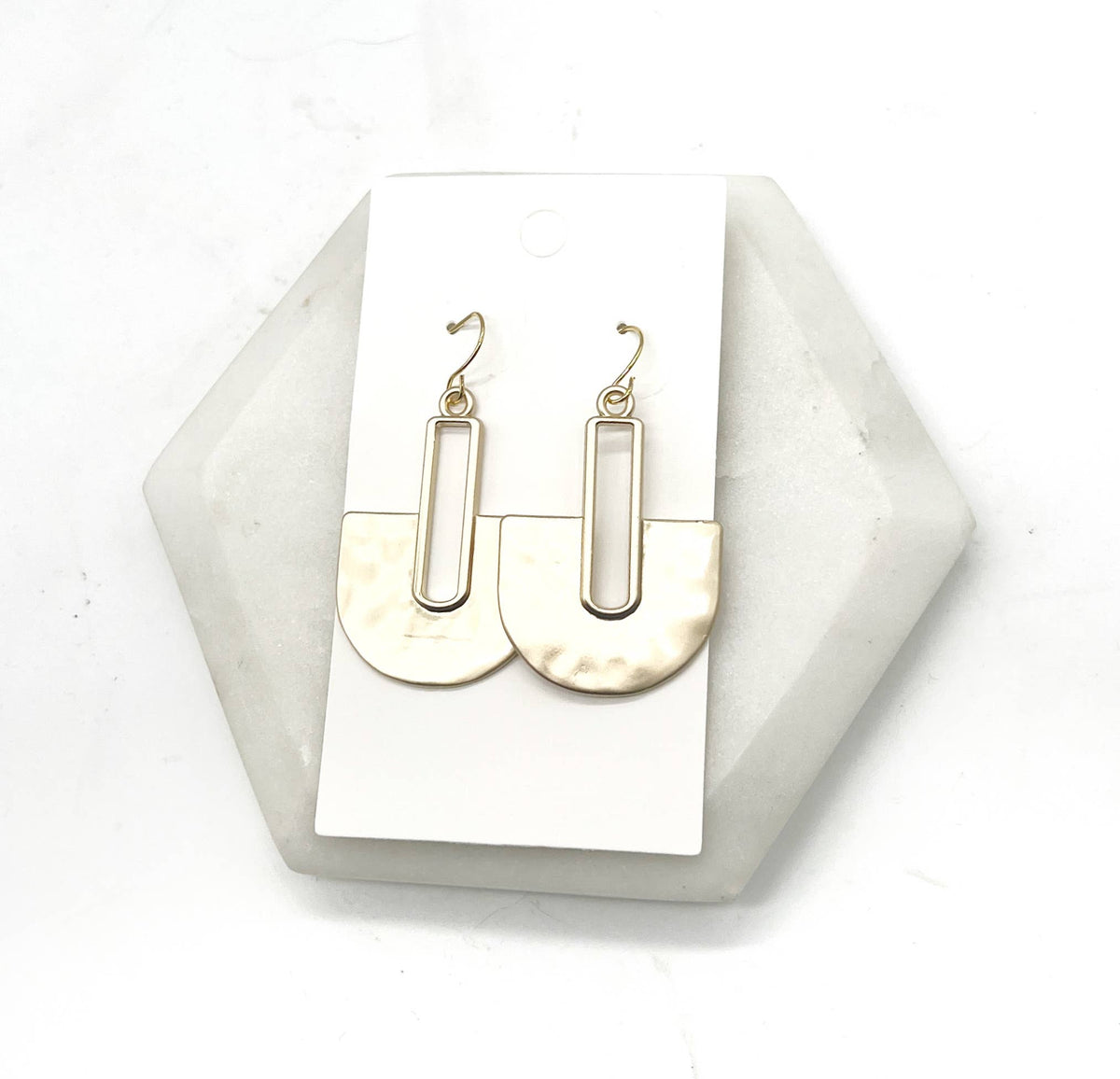 Gold Metal Fan Pendant Statement Earrings