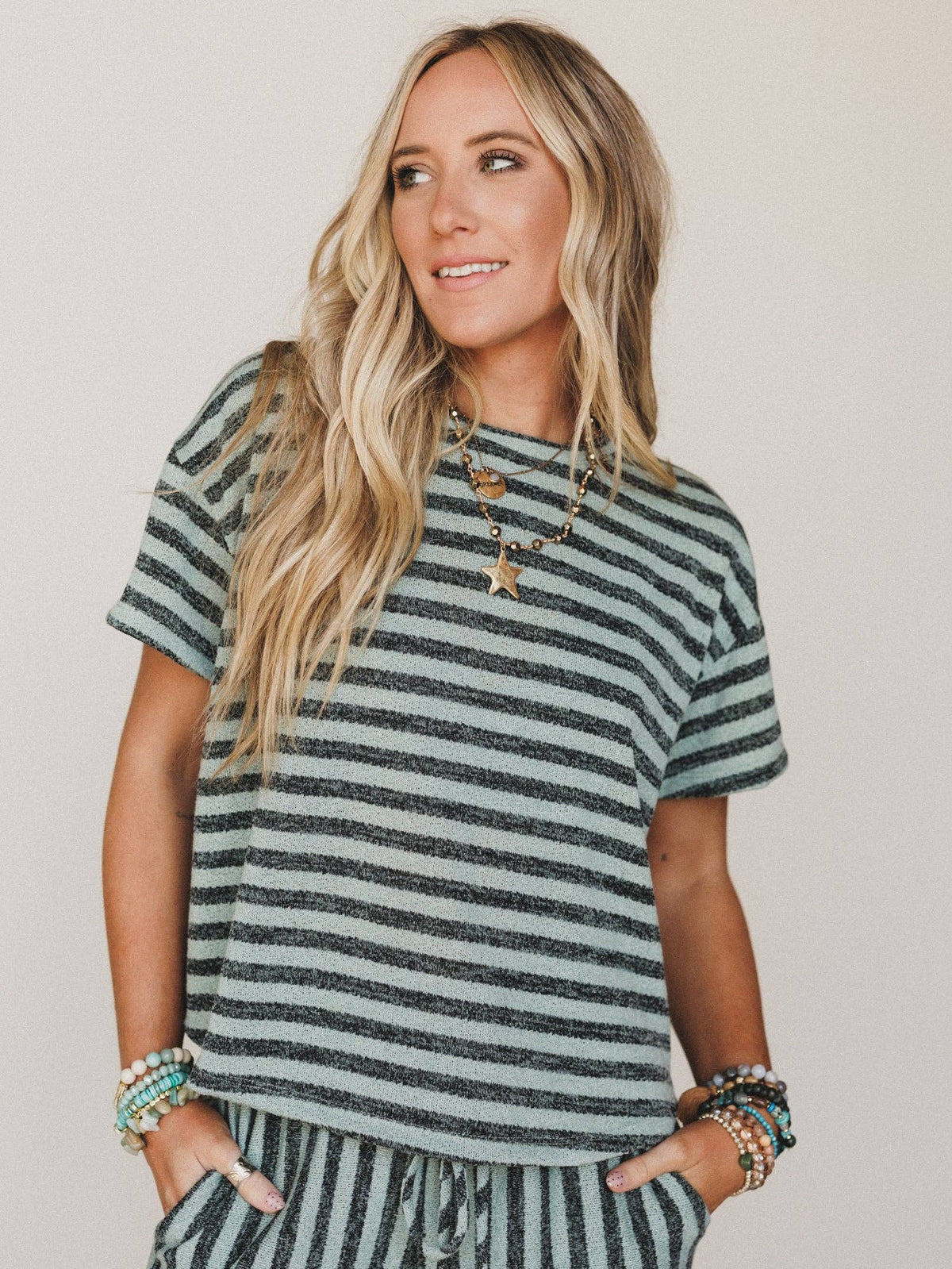Ibiza Breeze Striped Top - Sage Black