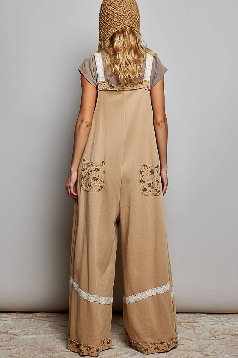 Vintage-Wash French Terry Patchwork Overalls
