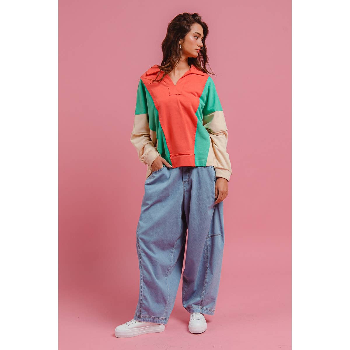 Colorblock French Terry Knit Top