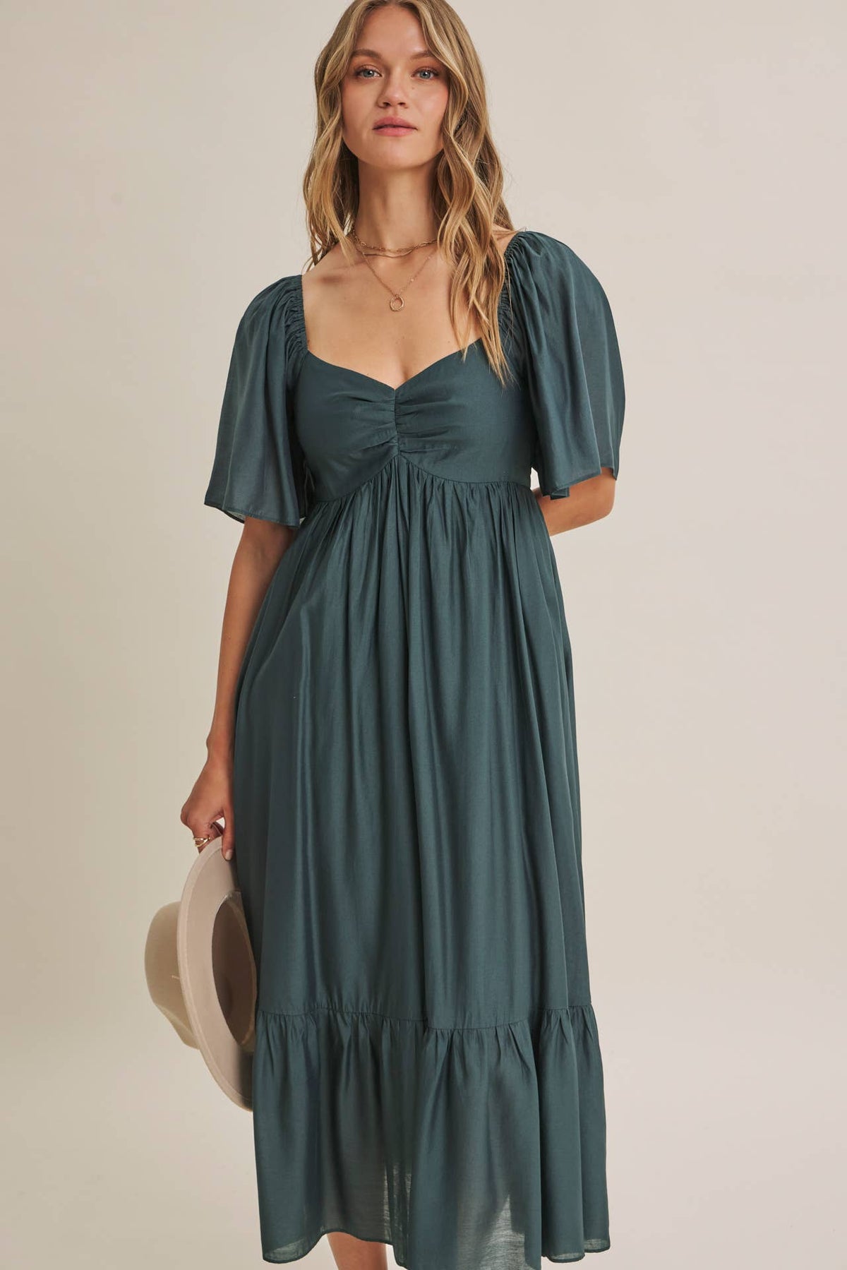 WHISPERING WILLOW FLATTERING SWEETHEART SMOCKED MIDI DRESS