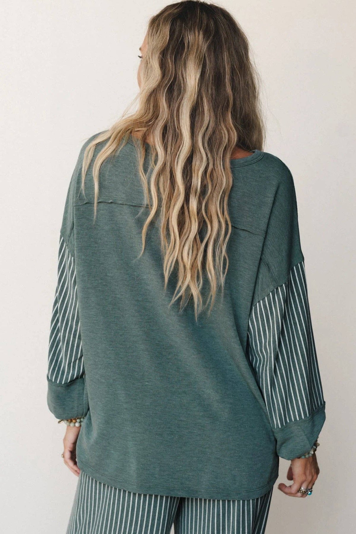 Striped Patchwork Long Sleeve Top & Casual Pants Set