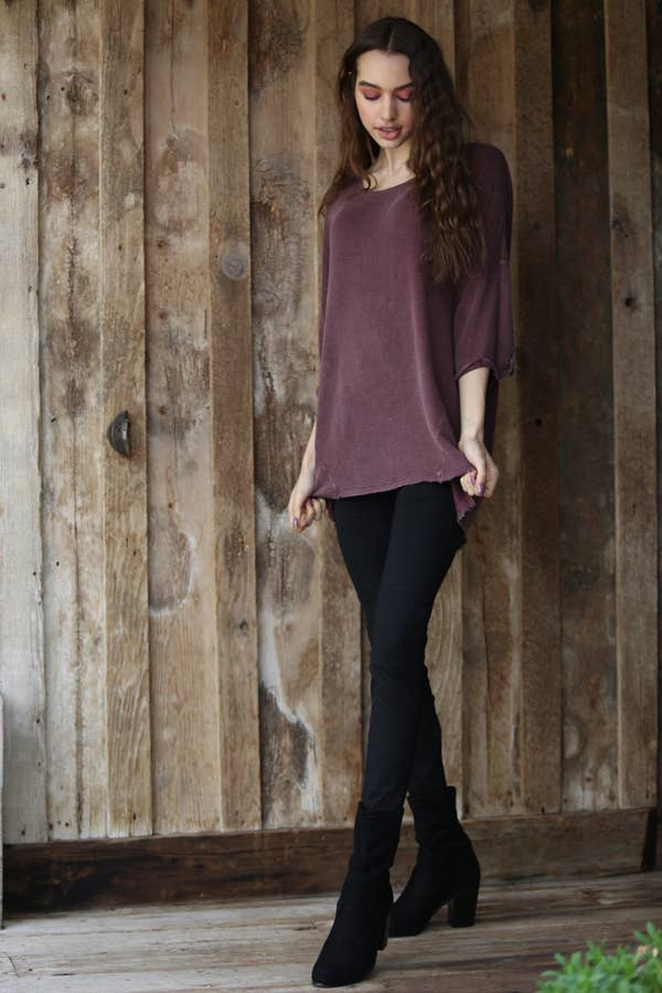 Brushed Rib Knit Soft Wash Drop Shoulder Tunic